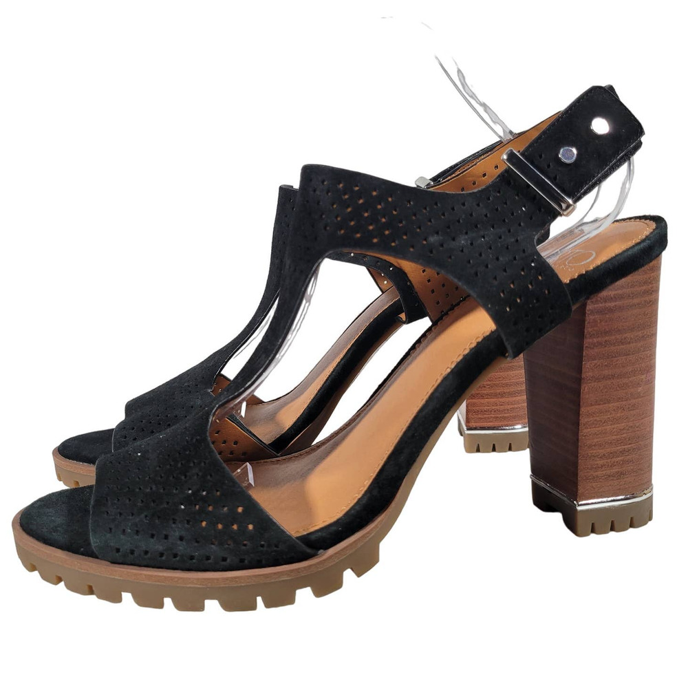 Franco Sarto Black Suede Lug Sole Sandals